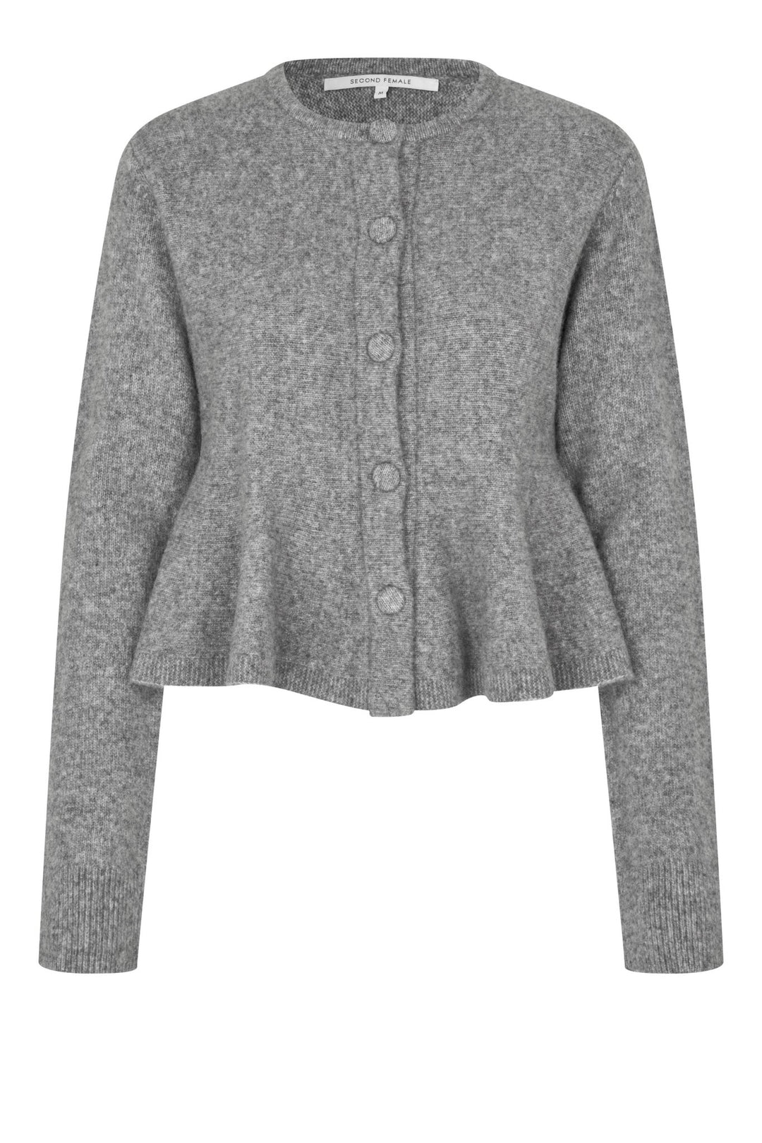Hiva Peplum Knit Cardigan Mid Grey Melange | Genser | Smuk