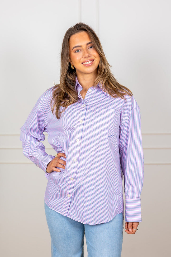 Hotel Amour Oversize Ls Shirt Fresh Pink Blue And White | Skjorter og bluser | Smuk
