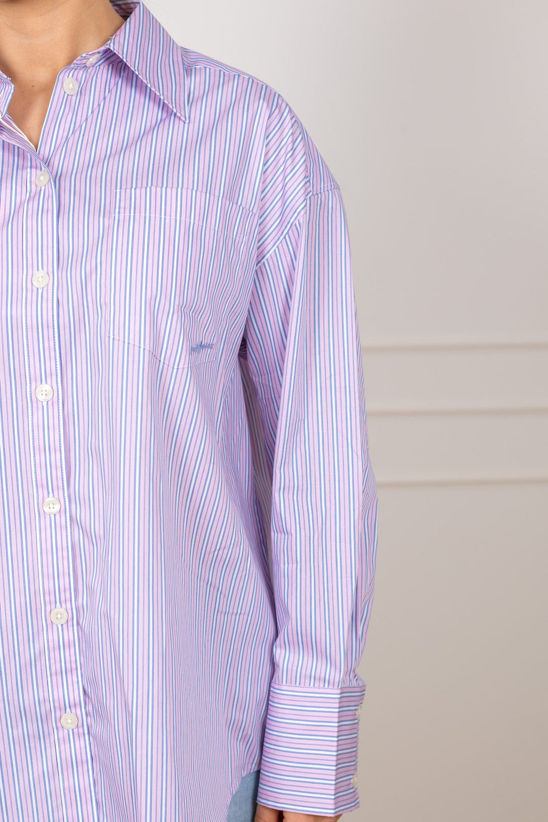 Hotel Amour Oversize Ls Shirt Fresh Pink Blue And White | Skjorter og bluser | Smuk