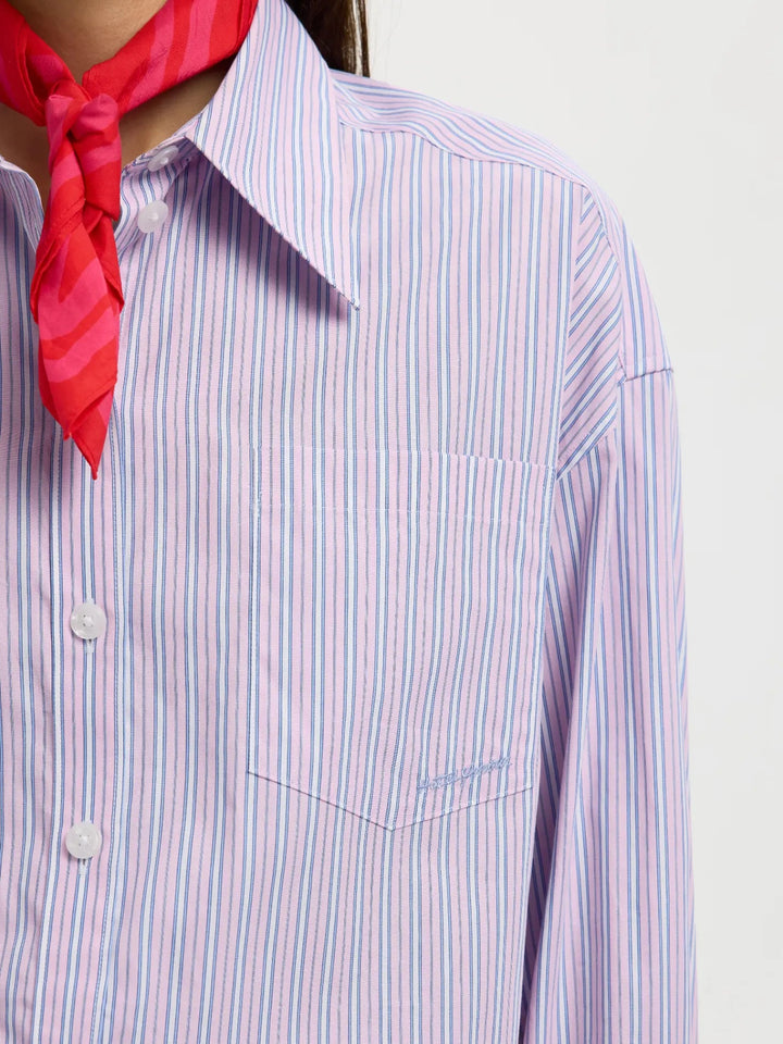 Hotel Amour Oversize Ls Shirt Fresh Pink Blue And White | Skjorter og bluser | Smuk