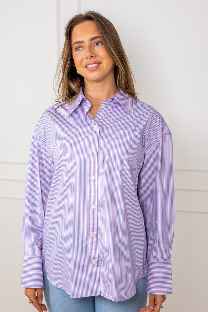 Hotel Amour Oversize Ls Shirt Fresh Pink Blue And White | Skjorter og bluser | Smuk