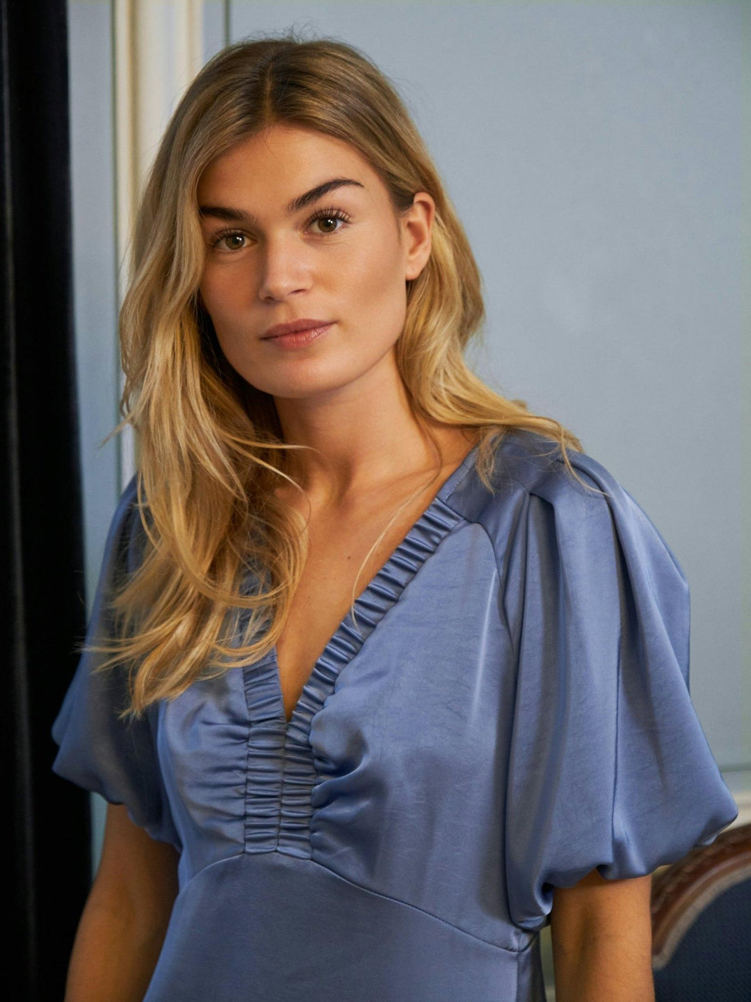 Illana Heavy Sateen Dress Smoke Blue | Kjoler | Smuk
