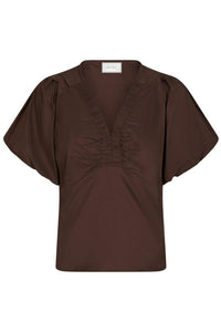 Irina Poplin Blouse Chocolate Brown