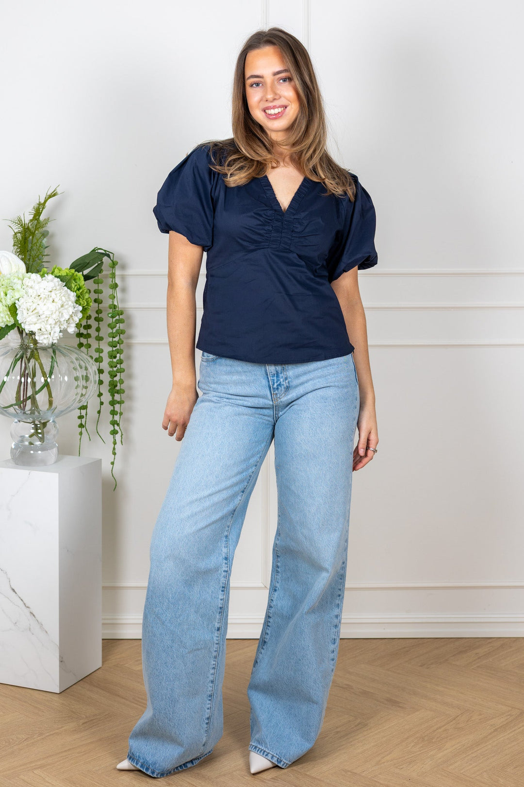Irina Poplin Blouse Navy | Skjorter og bluser | Smuk