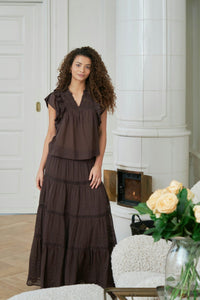 Jayla S Voile Top Dark Brown