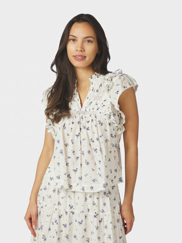 Jayla Small Blossom Top White Blue | Topper | Smuk