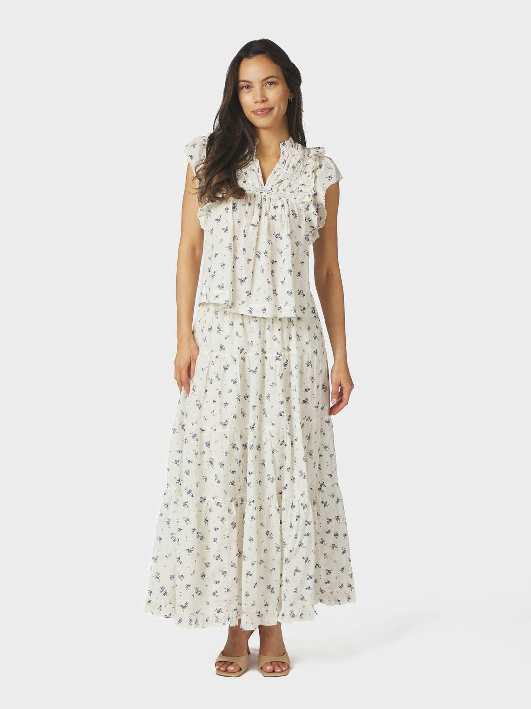 Jayla Small Blossom Top White Blue | Topper | Smuk