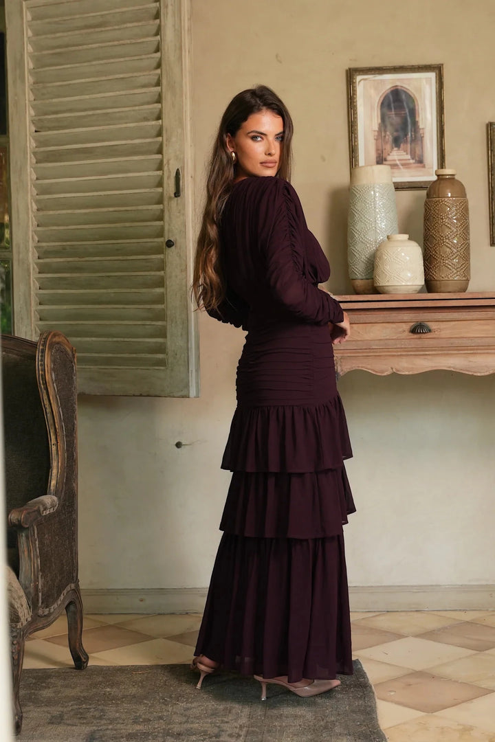 Jessie Long Sleeve Maxi Dress Burgundy | Kjoler | Smuk