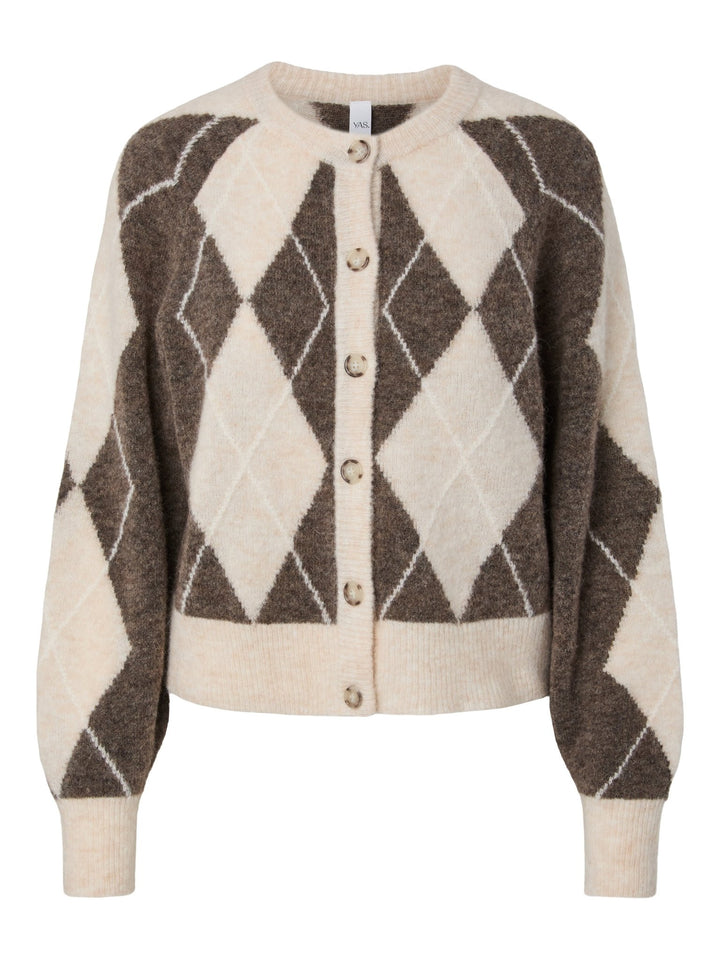 Johi Ls Wool Blend Cardigan Oatmeal Taupe Gray + Pristine Harlequin | Genser | Smuk