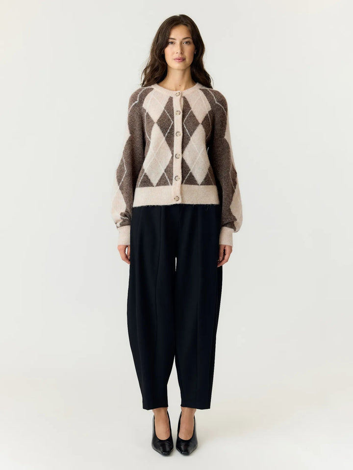Johi Ls Wool Blend Cardigan Oatmeal Taupe Gray + Pristine Harlequin | Genser | Smuk