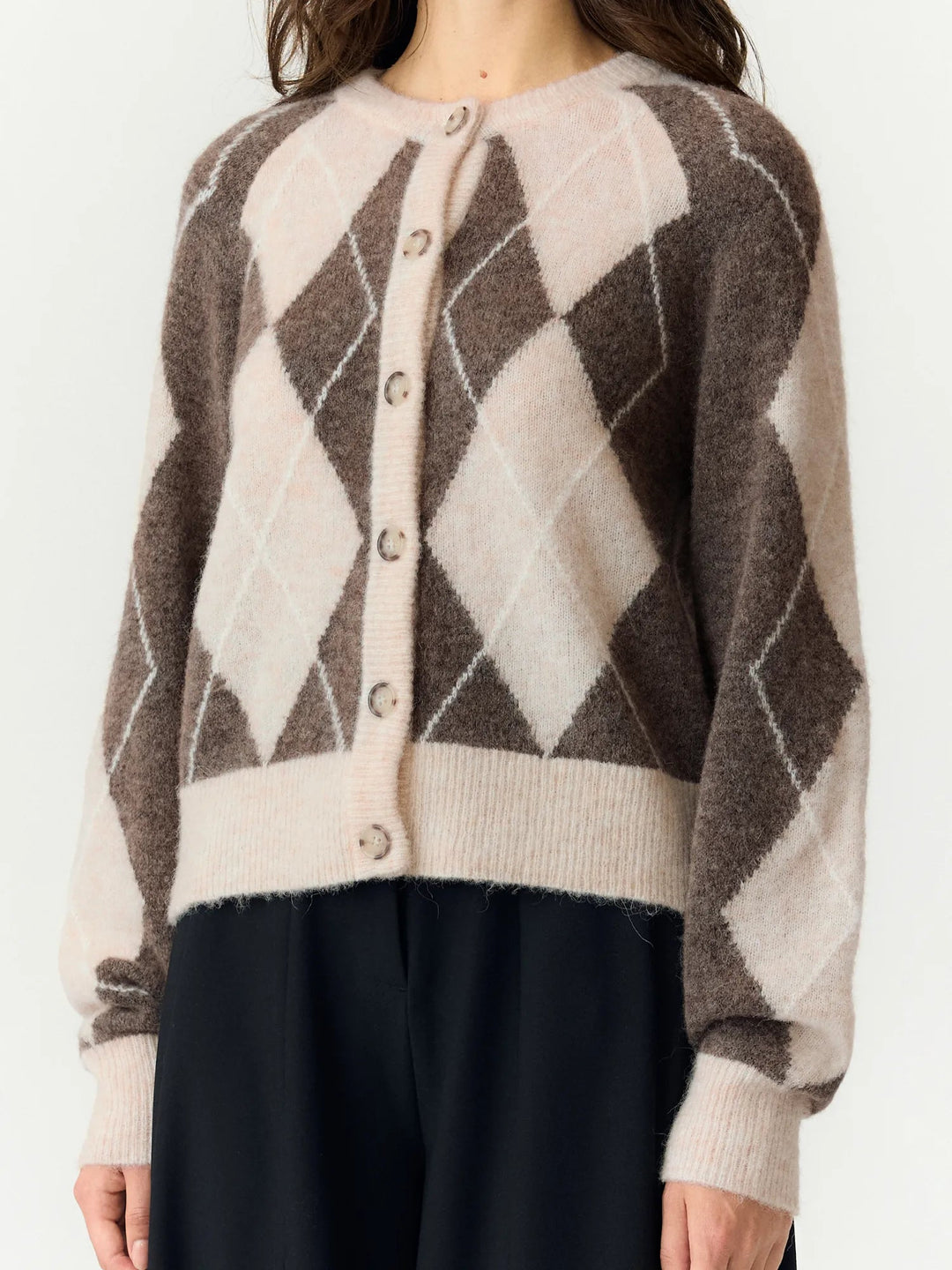 Johi Ls Wool Blend Cardigan Oatmeal Taupe Gray + Pristine Harlequin | Genser | Smuk
