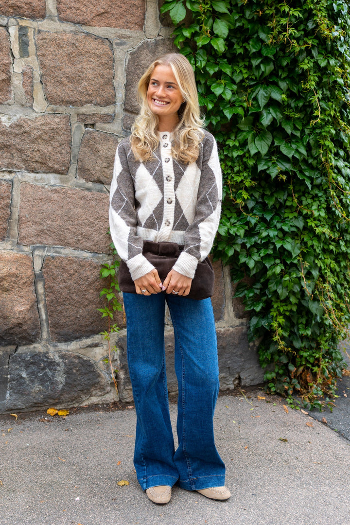 Johi Ls Wool Blend Cardigan Oatmeal Taupe Gray + Pristine Harlequin | Genser | Smuk