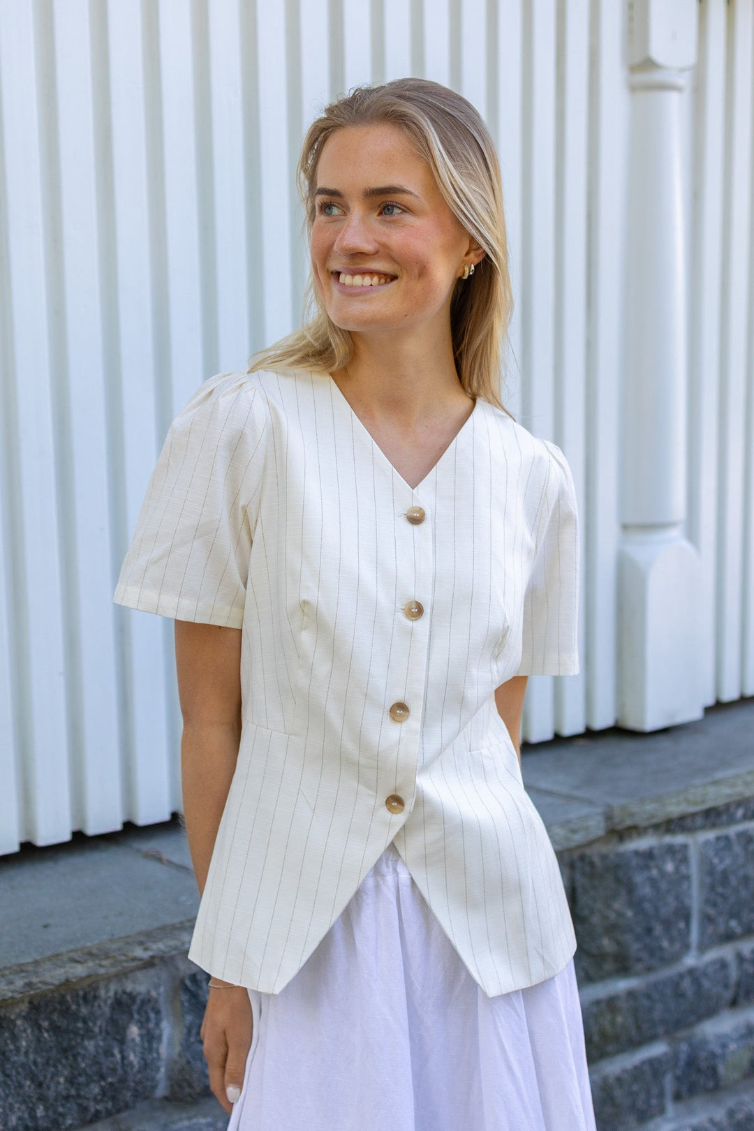Jules Summer Stripe Blouse Taupe Stripe | Skjorter og bluser | Smuk