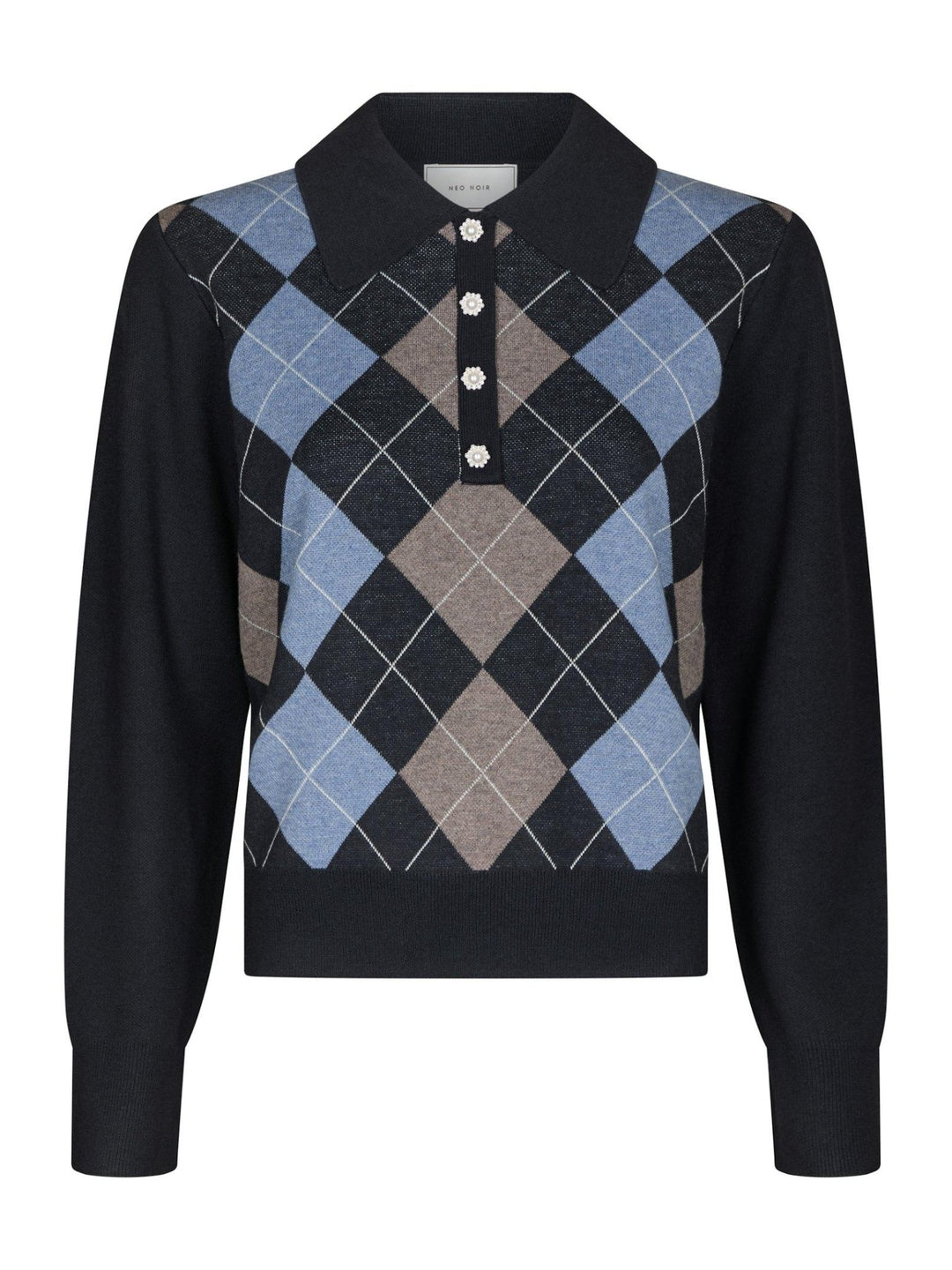 Julina Check Knit Blouse Navy | Genser | Smuk
