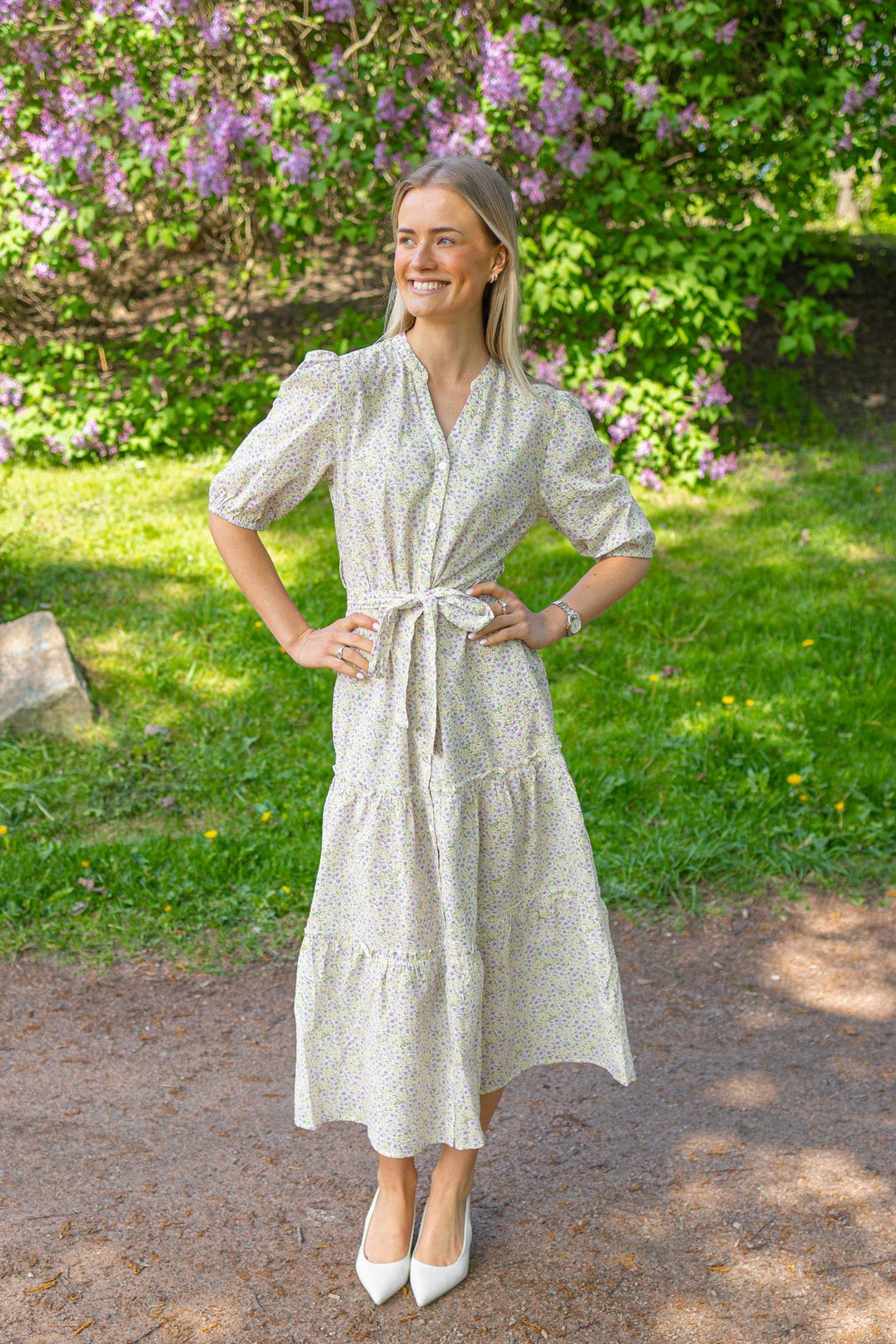 Kate V - Neck Long Dress Lilac/Yellow | Kjoler | Smuk