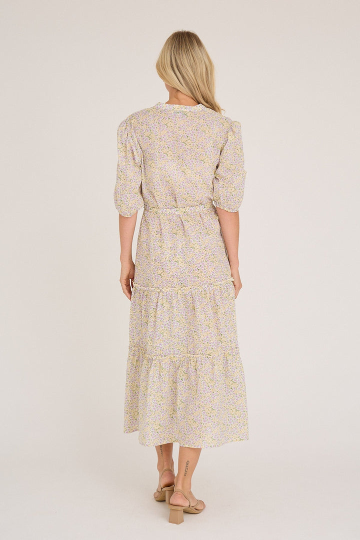 Kate V - Neck Long Dress Lilac/Yellow | Kjoler | Smuk
