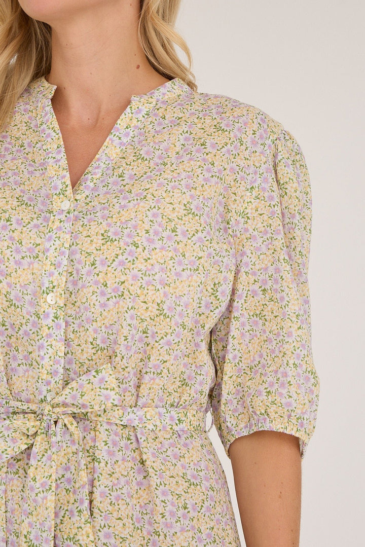 Kate V - Neck Long Dress Lilac/Yellow | Kjoler | Smuk