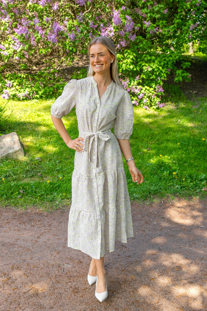 Kate V - Neck Long Dress Lilac/Yellow | Kjoler | Smuk