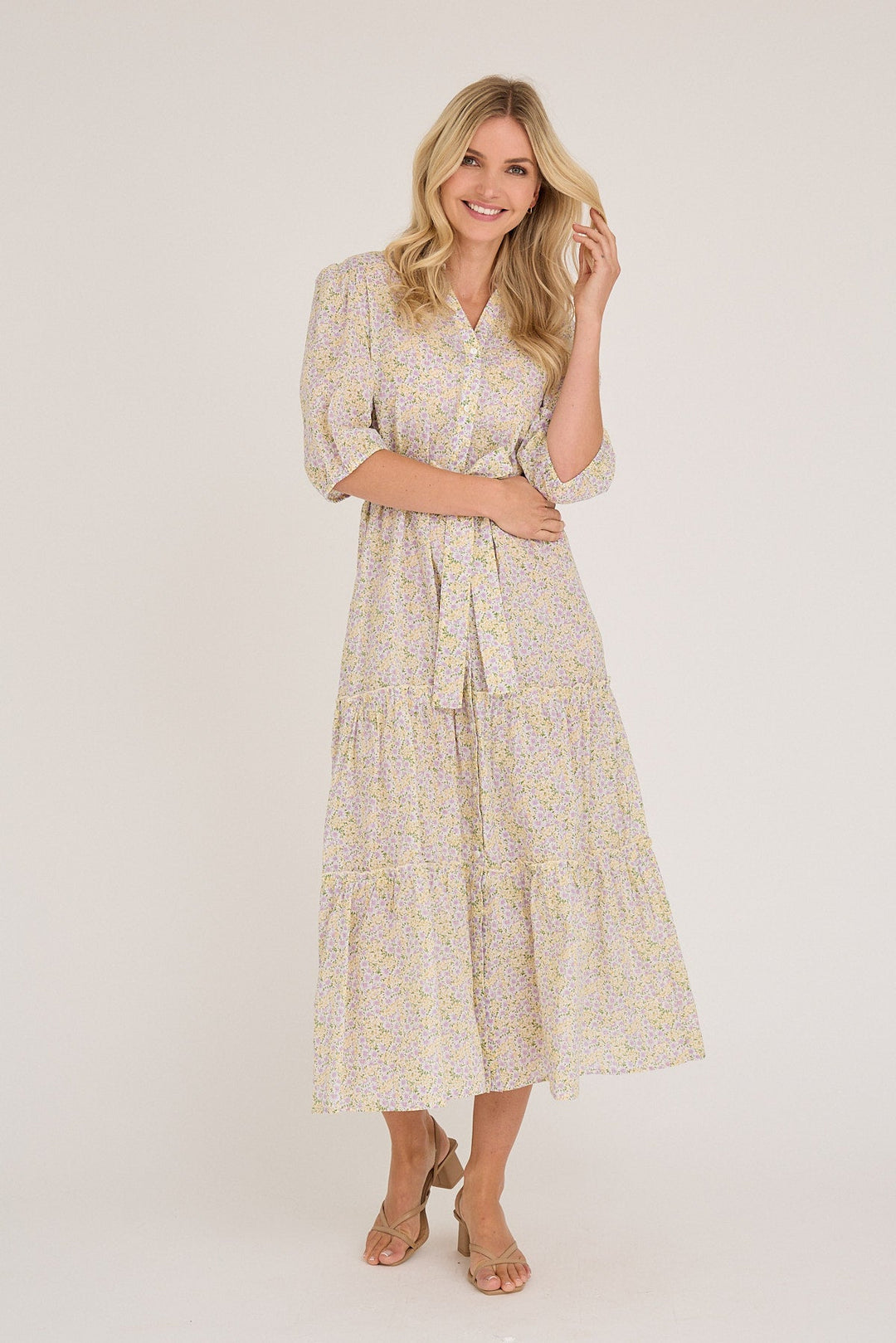Kate V - Neck Long Dress Lilac/Yellow | Kjoler | Smuk