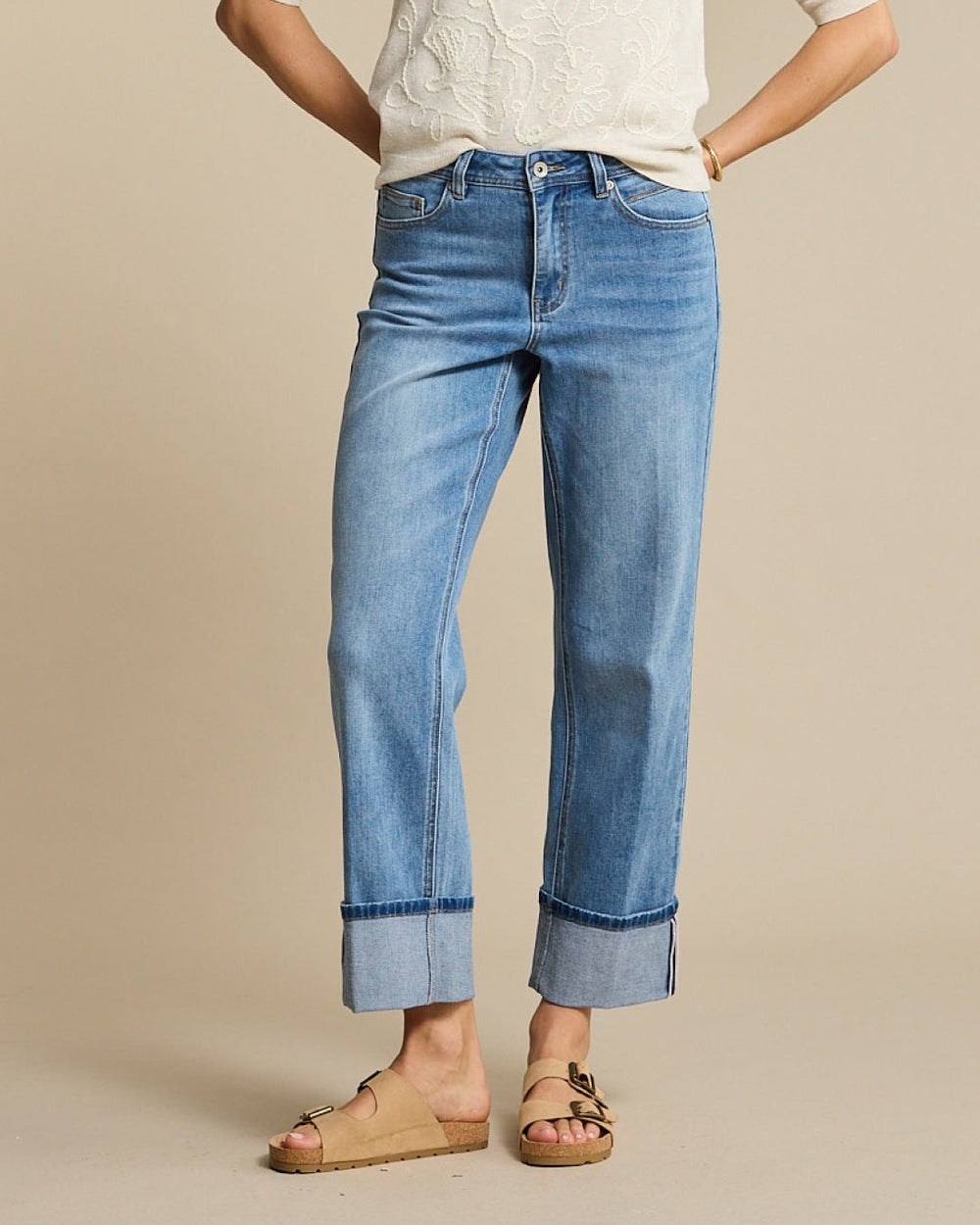 Kim High Jeans Hem & Scarf Stoneused | Bukser | Smuk