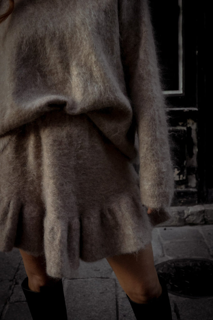 Knit Frill Skirt Beige Melange | Skjørt | Smuk - Dameklær på nett