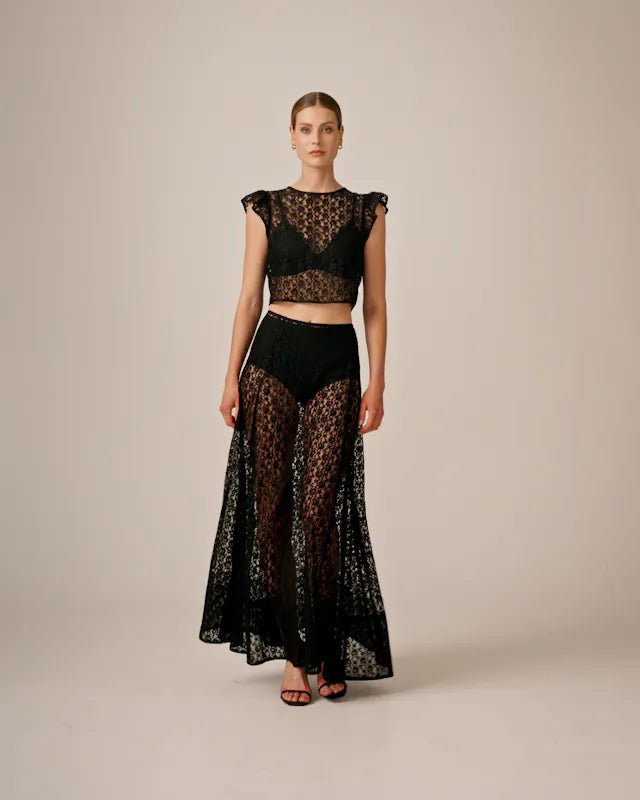 Lace Midi Skirt Black | Skjørt | Smuk - Dameklær på nett