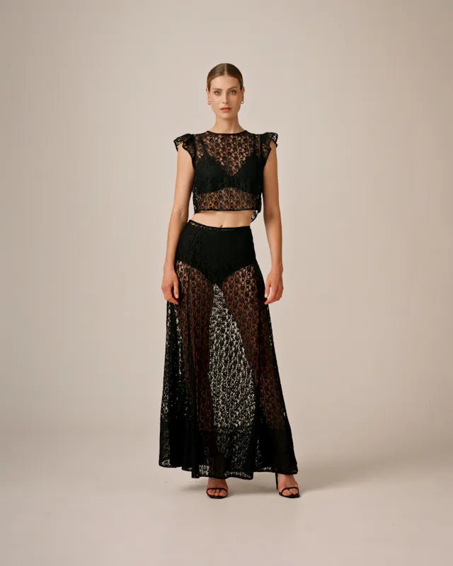 Lace Midi Skirt Black | Skjørt | Smuk - Dameklær på nett