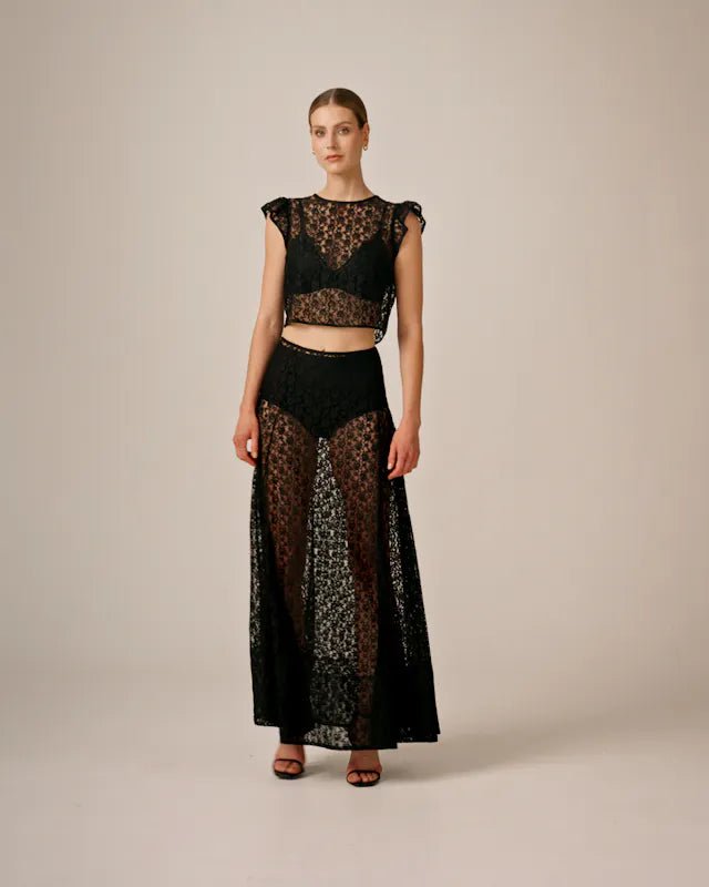 Lace Midi Skirt Black | Skjørt | Smuk - Dameklær på nett