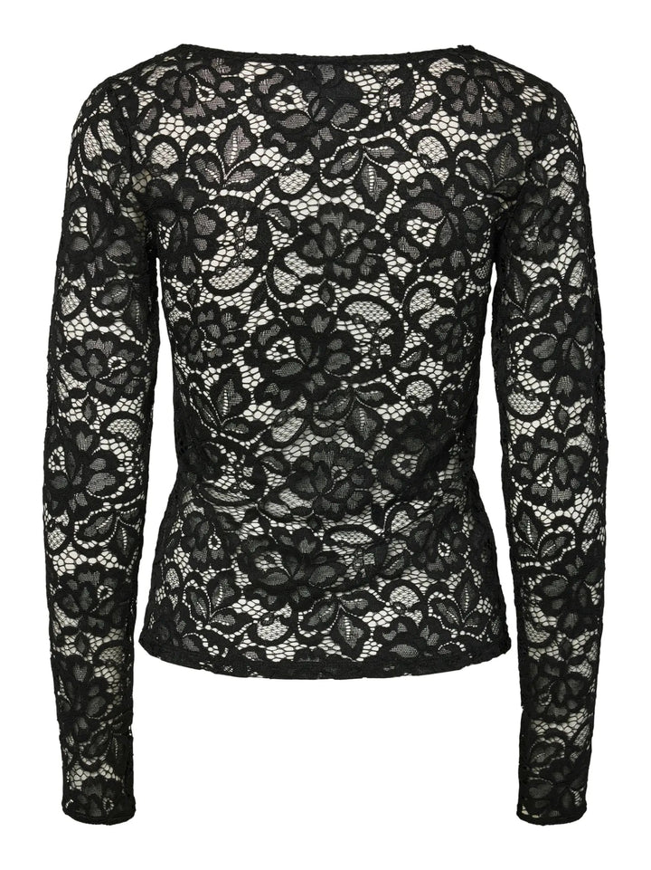 Lacey Ls V-Neck Lace Top Black | Topper | Smuk