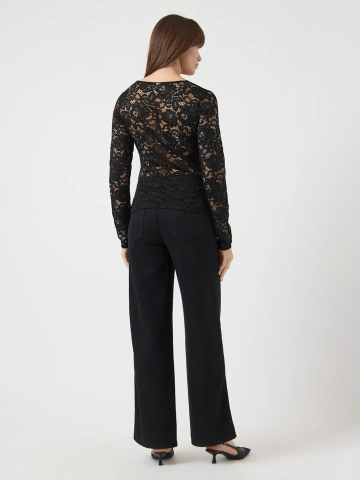 Lacey Ls V-Neck Lace Top Black | Topper | Smuk