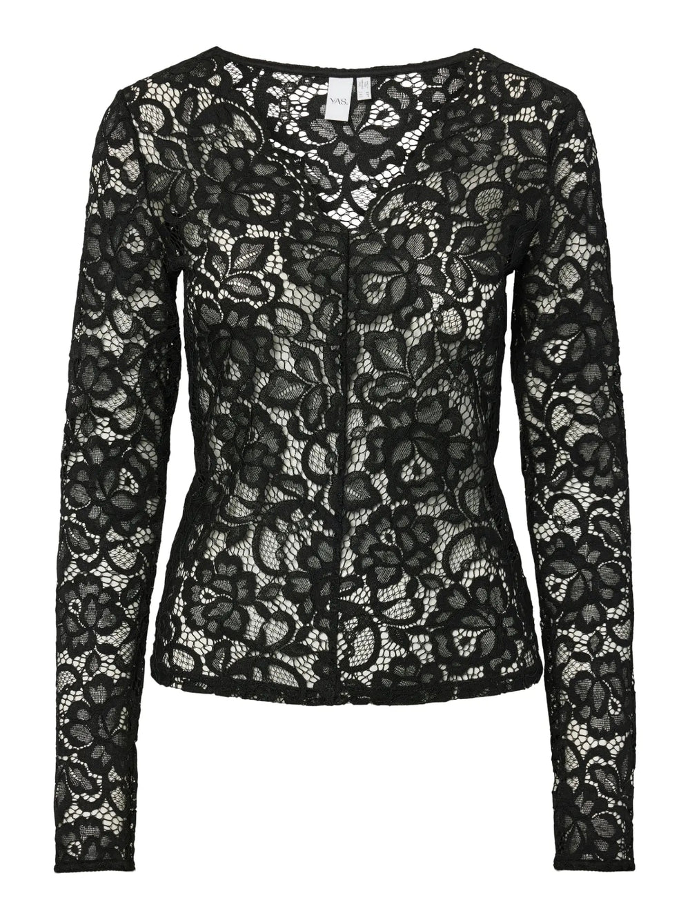Lacey Ls V-Neck Lace Top Black | Topper | Smuk