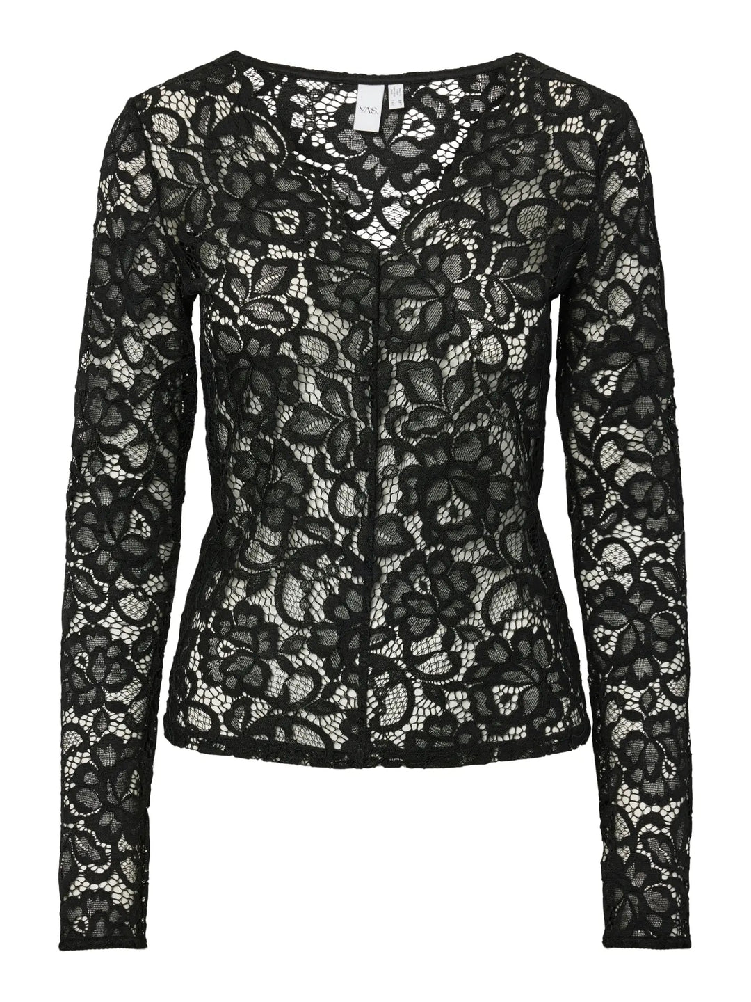 Lacey Ls V-Neck Lace Top Black | Topper | Smuk