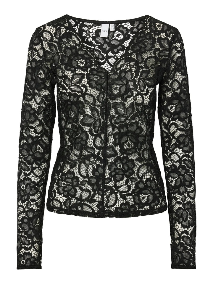 Lacey Ls V-Neck Lace Top Black | Topper | Smuk