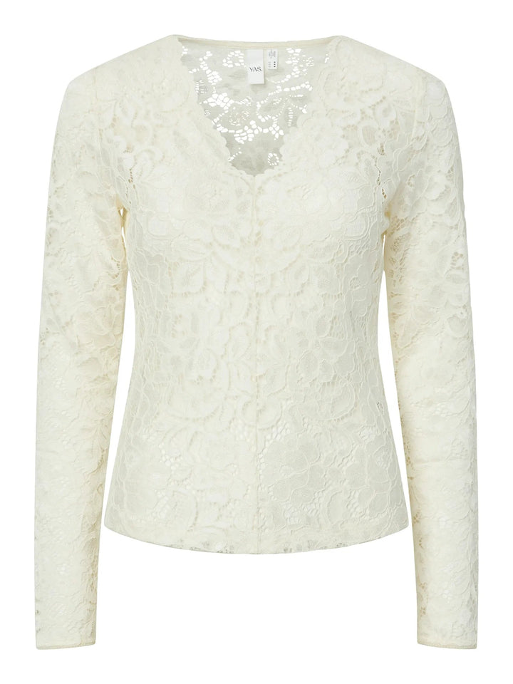 Lacey Ls V-Neck Lace Top Pristine | Topper | Smuk
