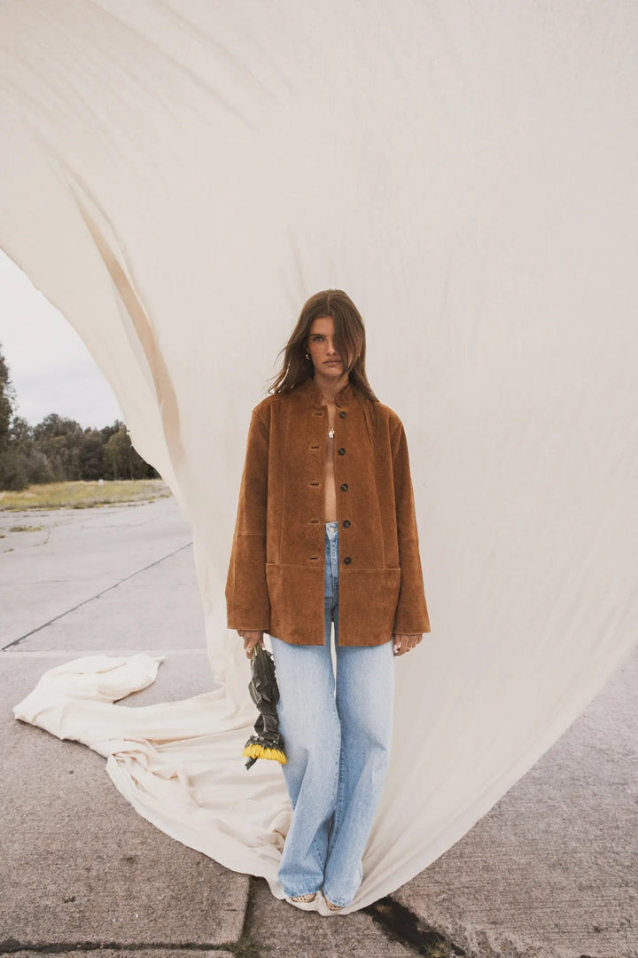 Lauren Leather Jacket Camel Suede | Yttertøy | Smuk