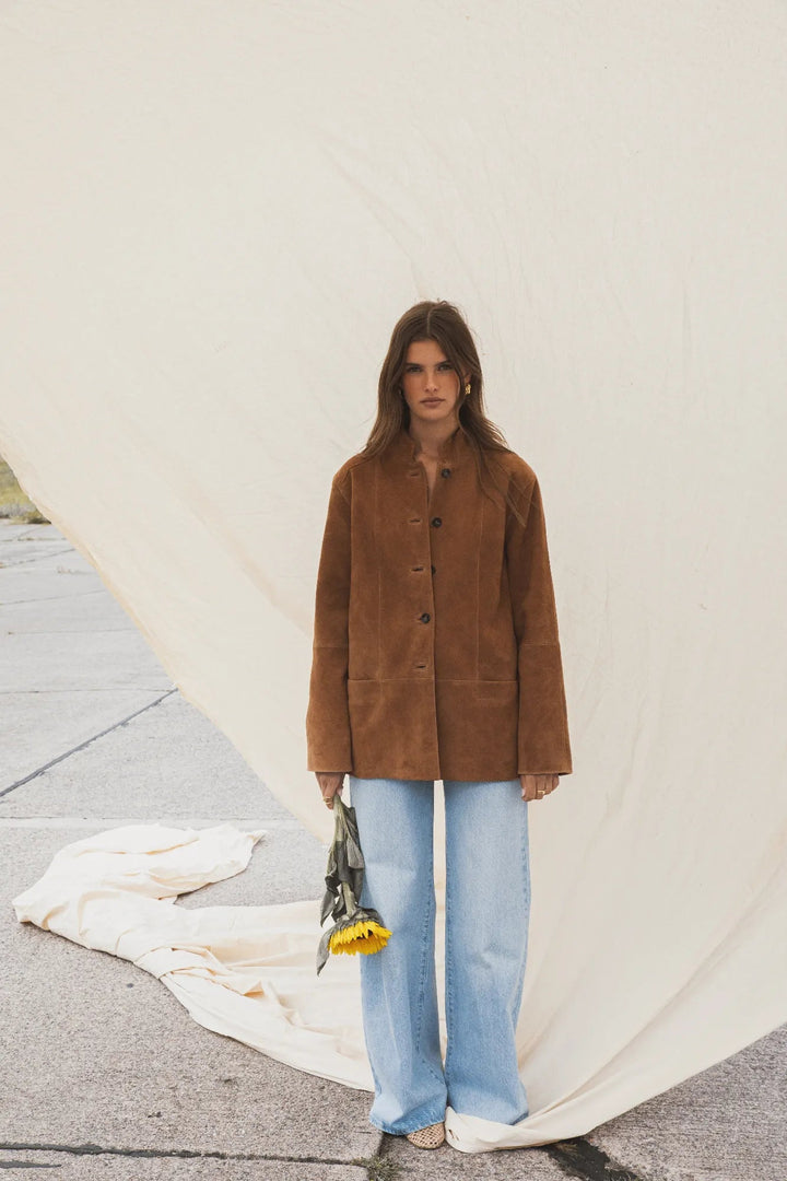 Lauren Leather Jacket Camel Suede | Yttertøy | Smuk