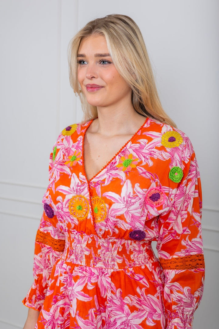 Lelies Short Dress Orange White | Kjoler | Smuk - Dameklær på nett