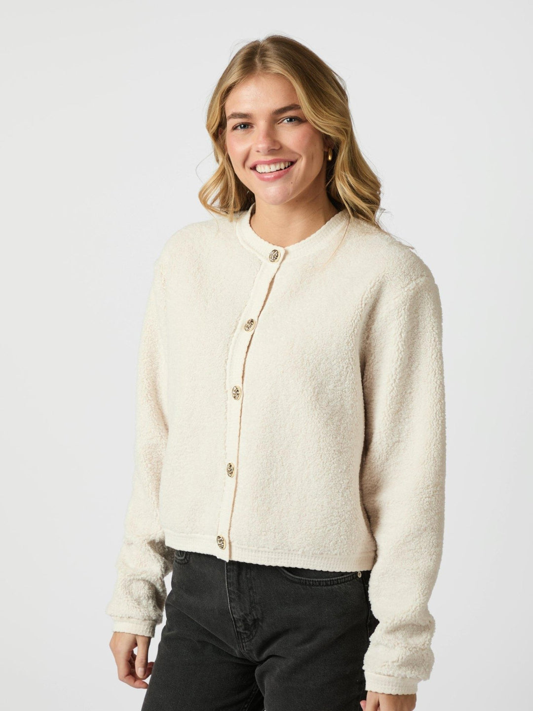 Limo Fluffy Knit Cardigan Creme | Genser | Smuk - Dameklær på nett