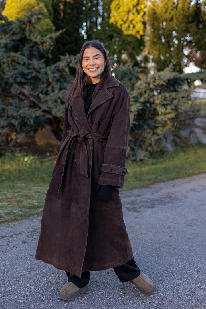 Lina Ls Suede Leather Trenchcoat Seal Brown | Yttertøy | Smuk