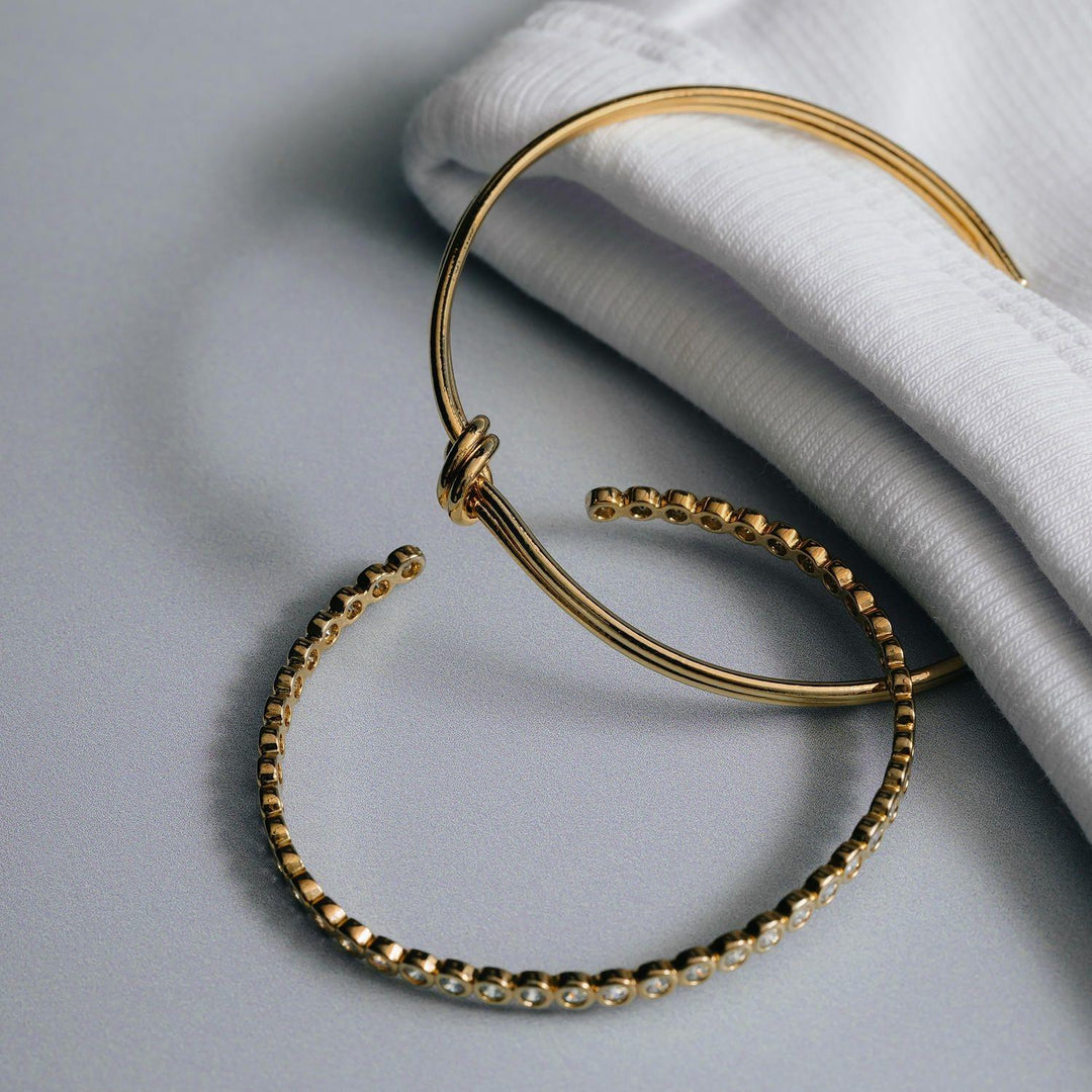 Linear Knot & Crystal Bangle 2 Pack Pale Gold | Accessories | Smuk