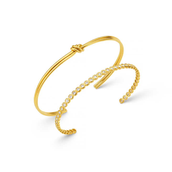 Linear Knot & Crystal Bangle 2 Pack Pale Gold | Accessories | Smuk