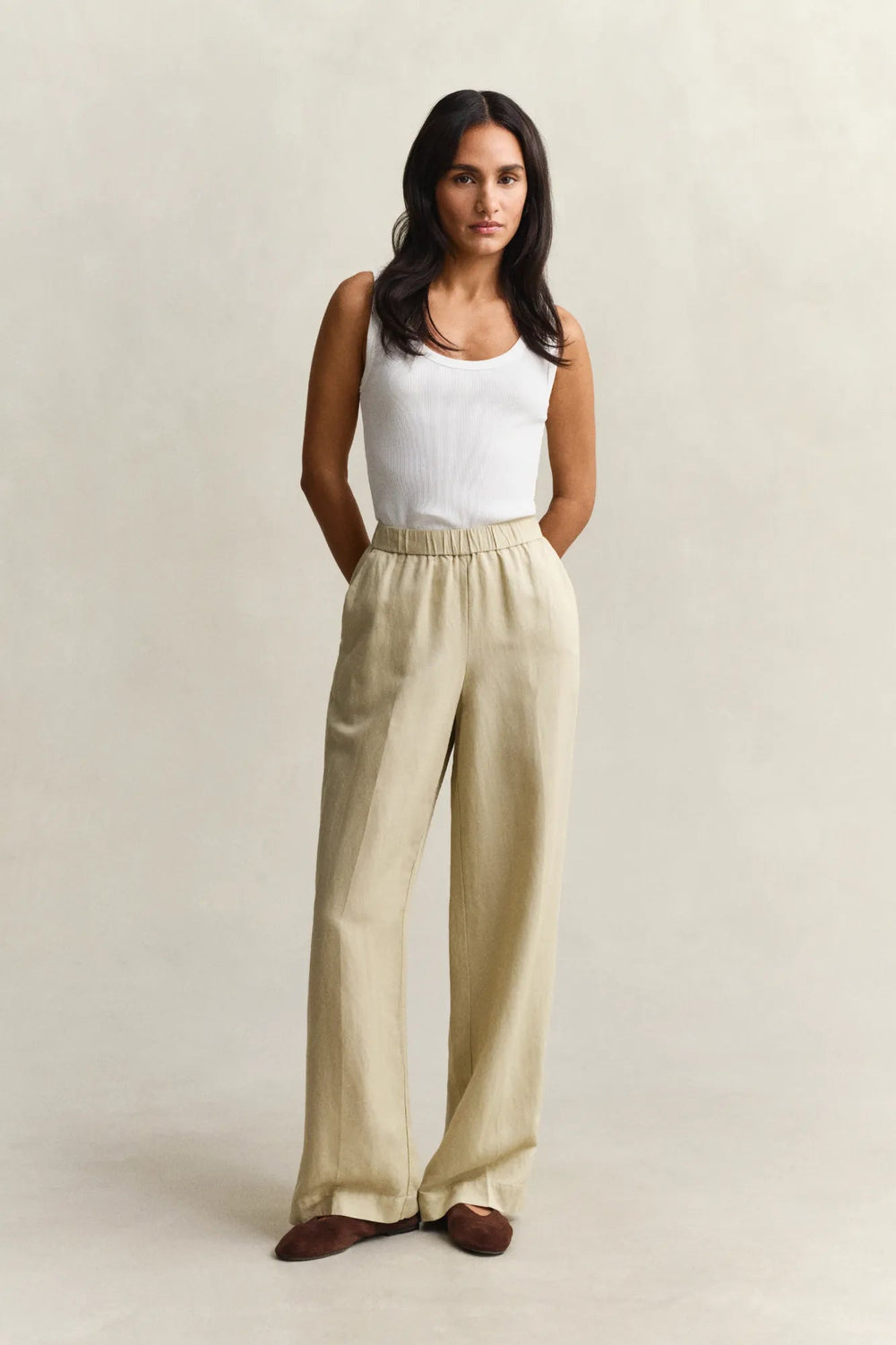Linen Blend Pull On Pants Oat Beige | Bukser | Smuk