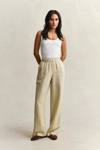 Linen Blend Pull On Pants Oat Beige