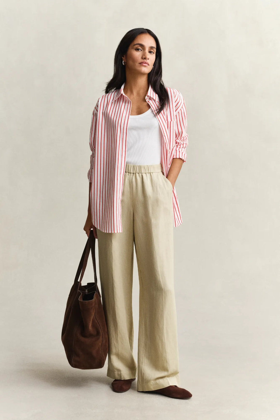 Linen Blend Pull On Pants Oat Beige | Bukser | Smuk