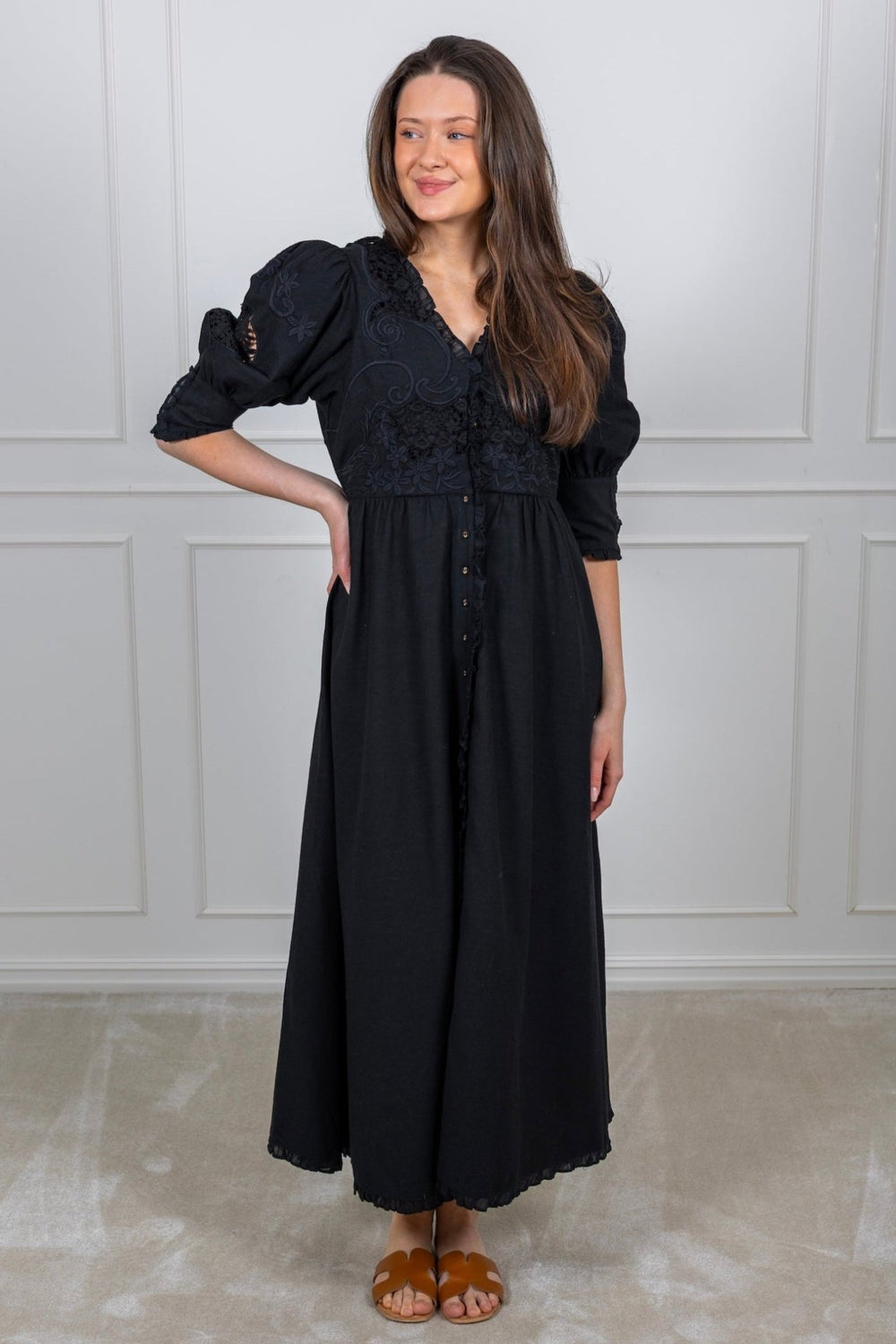 Linen Button - Down Dress Black | Kjoler | Smuk - Dameklær på nett