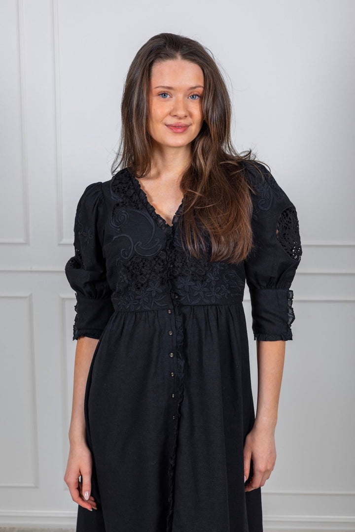 Linen Button - Down Dress Black | Kjoler | Smuk - Dameklær på nett