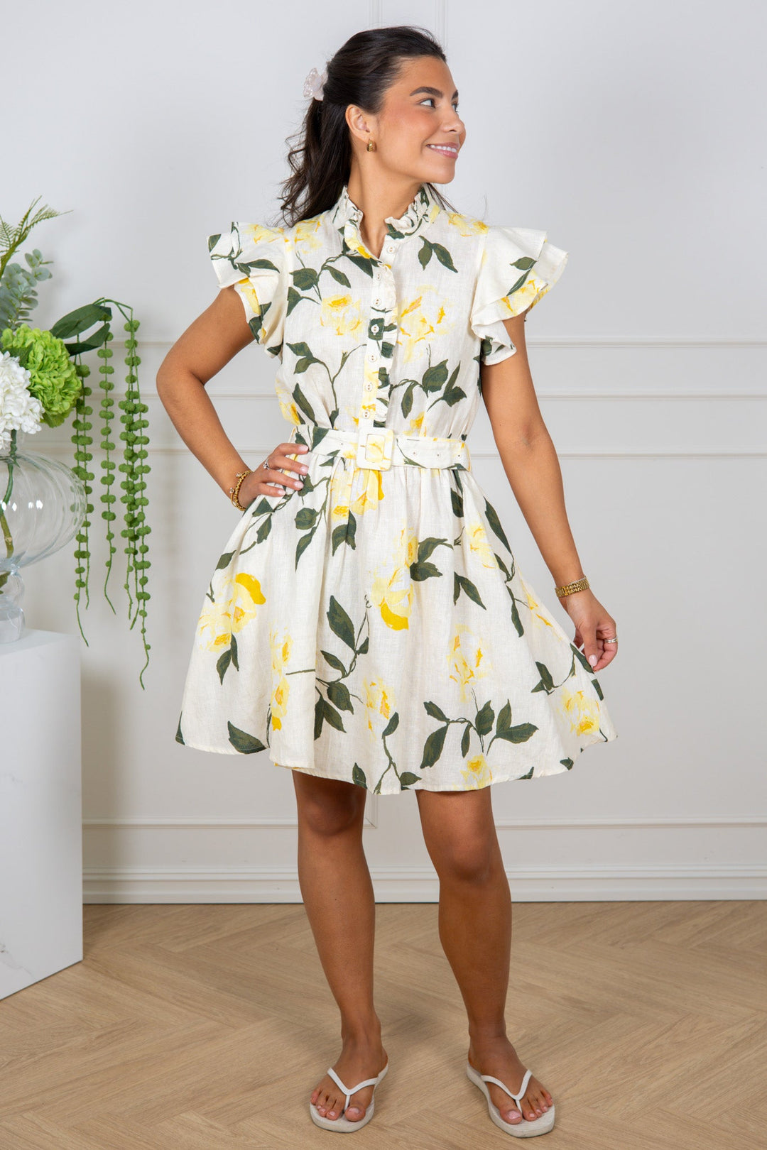 Linen Ruffle Dress Sunlight | Kjoler | Smuk