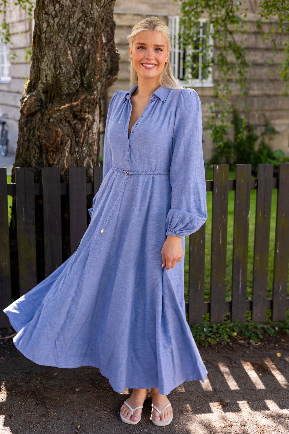 Linen Shirt Dress Dusty Blue | Kjoler | Smuk - Dameklær på nett