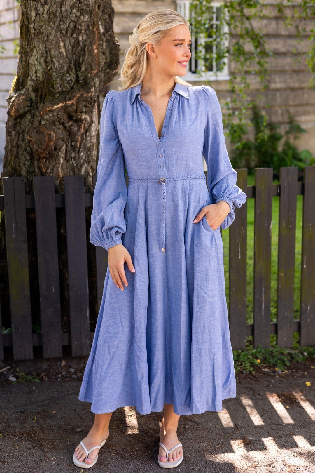 Linen Shirt Dress Dusty Blue | Kjoler | Smuk - Dameklær på nett
