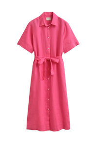 Linen Ss Shirt Dress Bright Fuschia